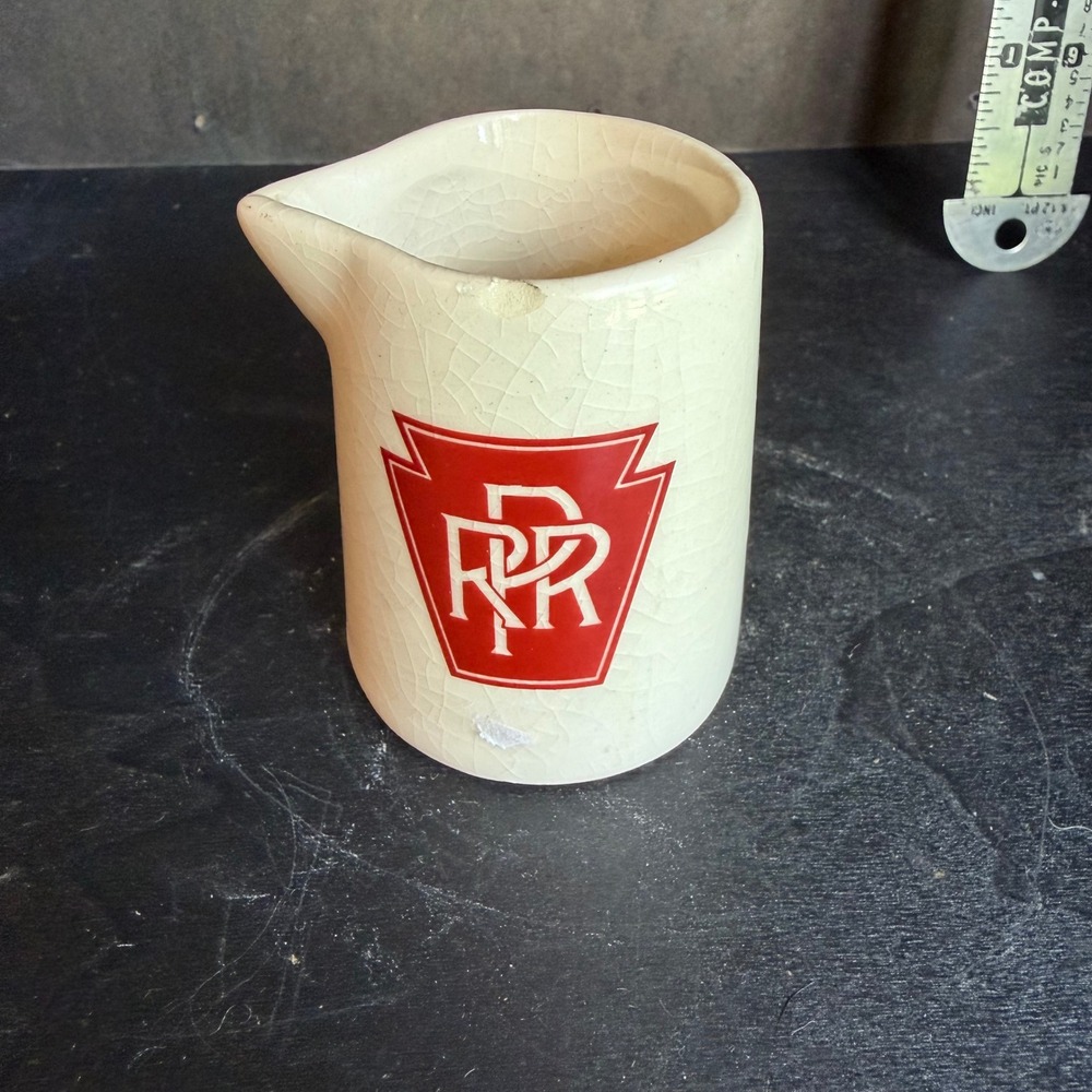 Vintage Pennsylvania Railroad PRR Red Keystone Logo Ceramic Creamer Pitcher 2.5"